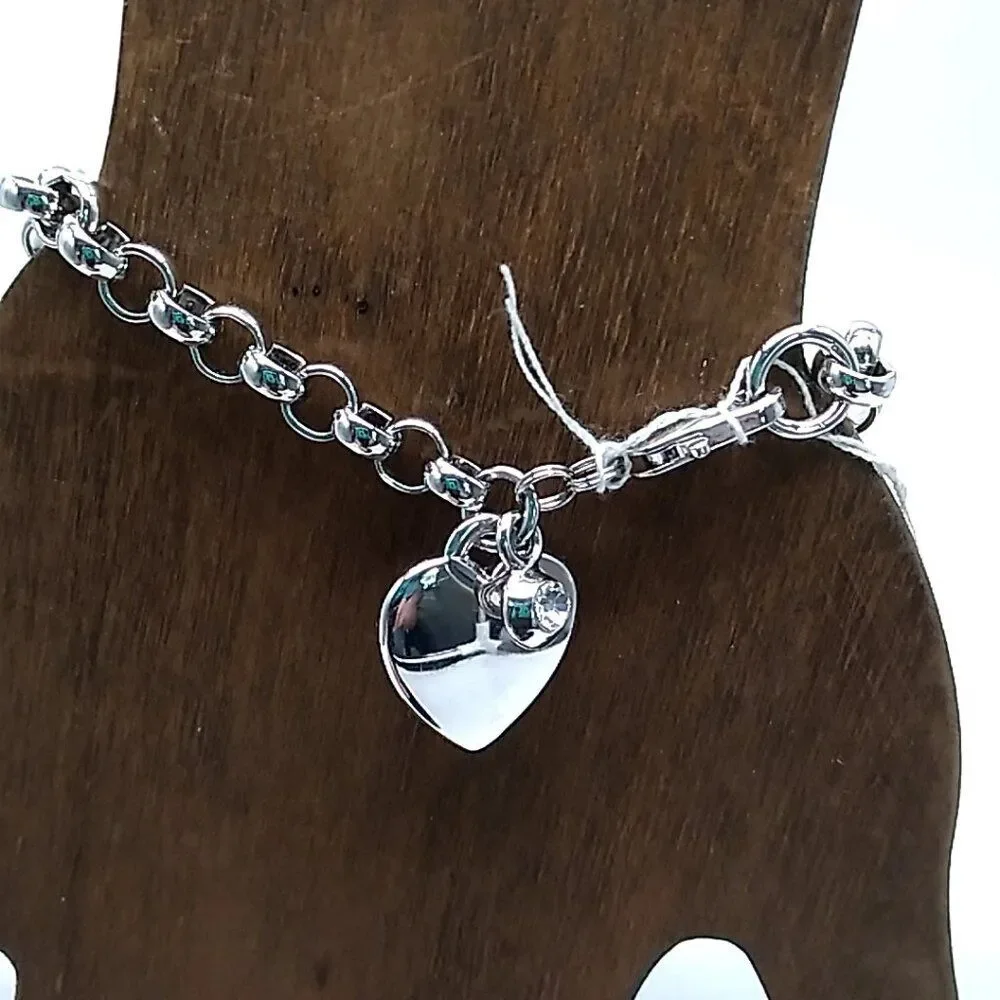 Park Lane Cherish Heart Bracelet Silver-tone Charm Crystal Accent Rolo FLAW READ